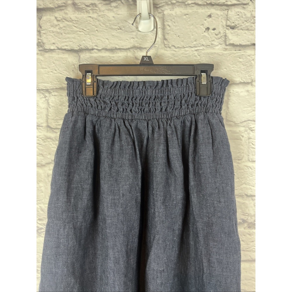 Garnett Hill Smocked Linen Blue Lightweight Midi Skirt Size Small Minimalist - Picture 2 of 7